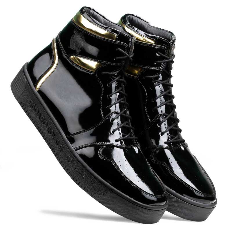 Black and gold mens high top sneakers online