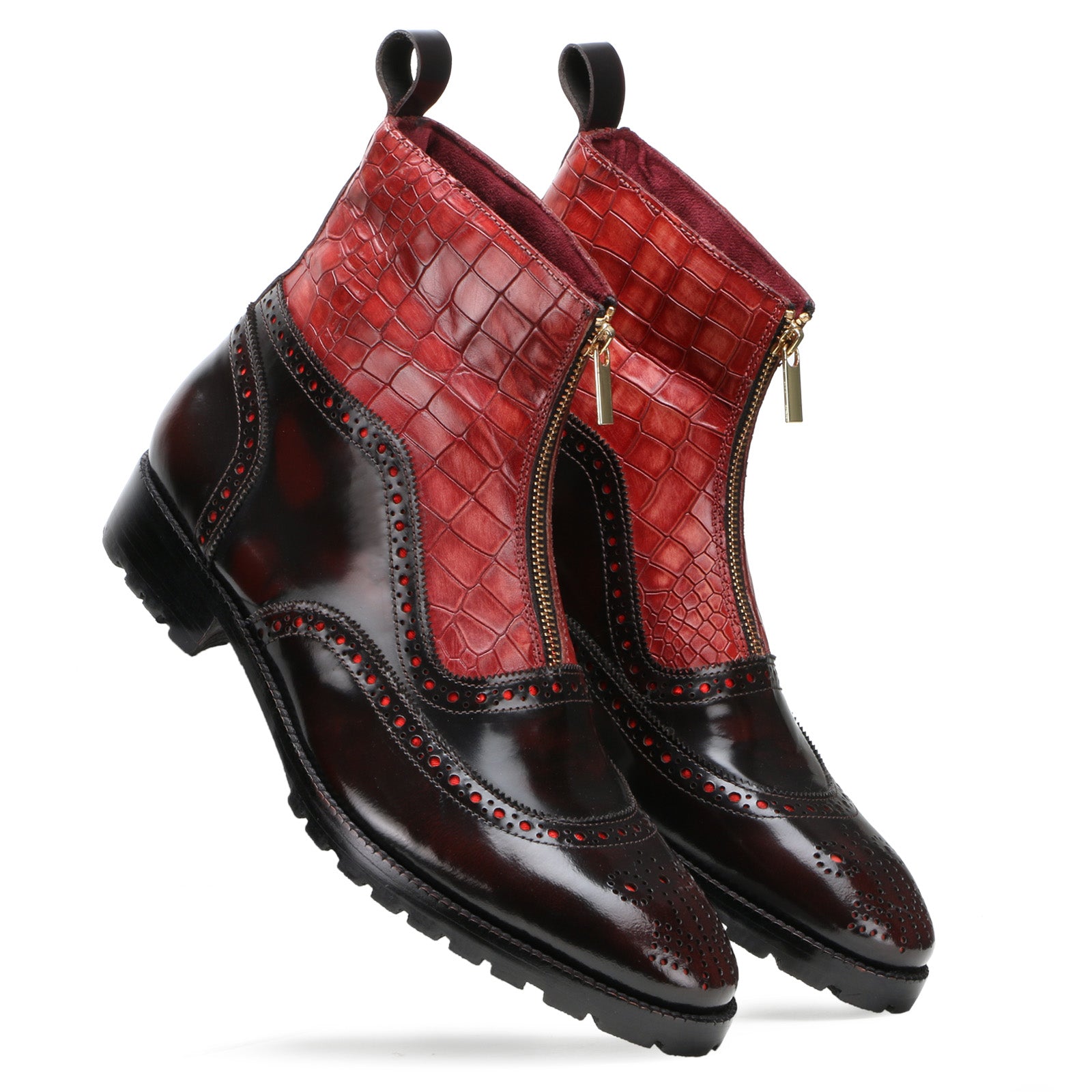 Ripper Black Red Zipper Leather Boots