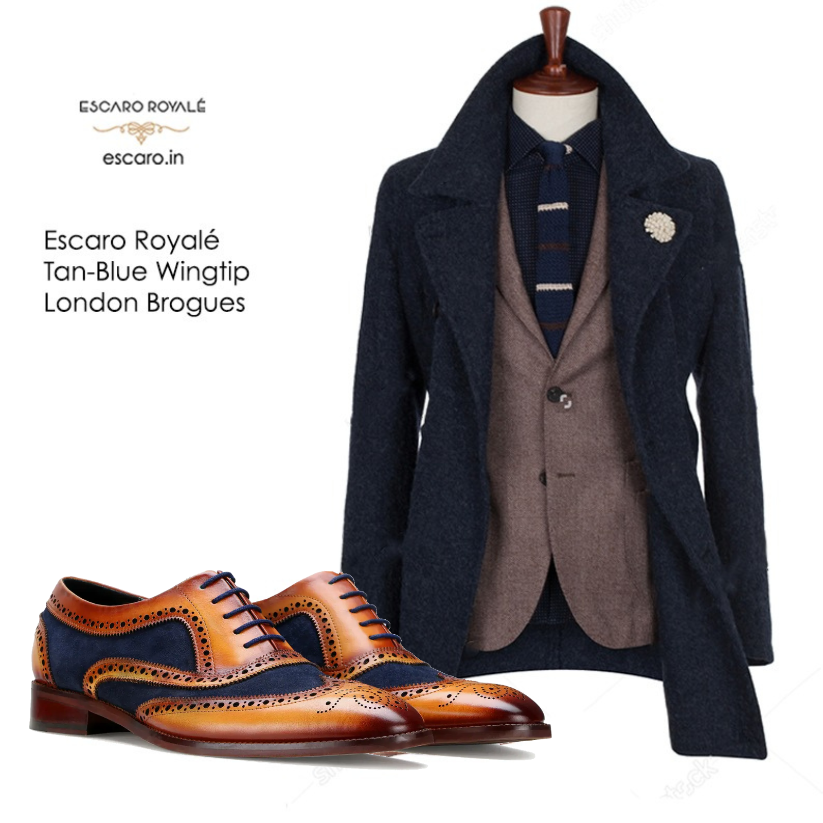 Tan-Blue Wingtip London Brogues