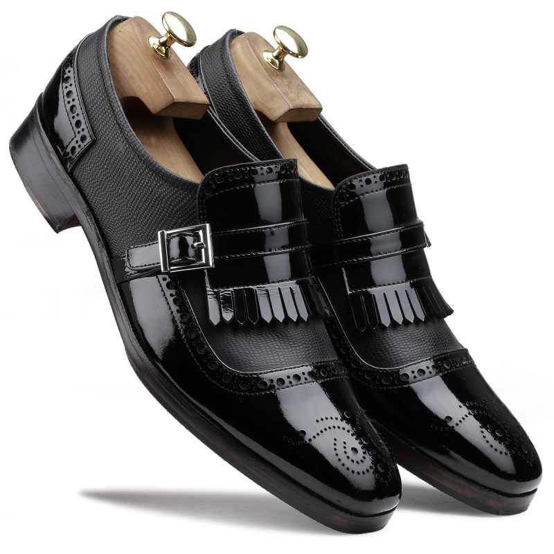 The Marco Dual Textured Kiltie Monkstrap In Black