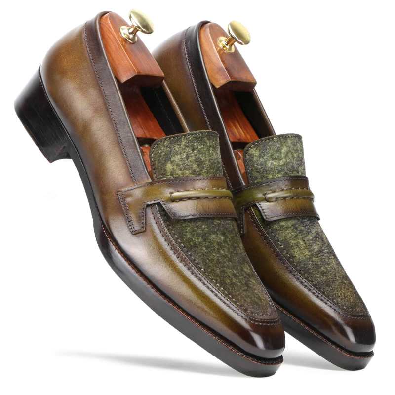 Vacili Textured Penny Loafers In Olive