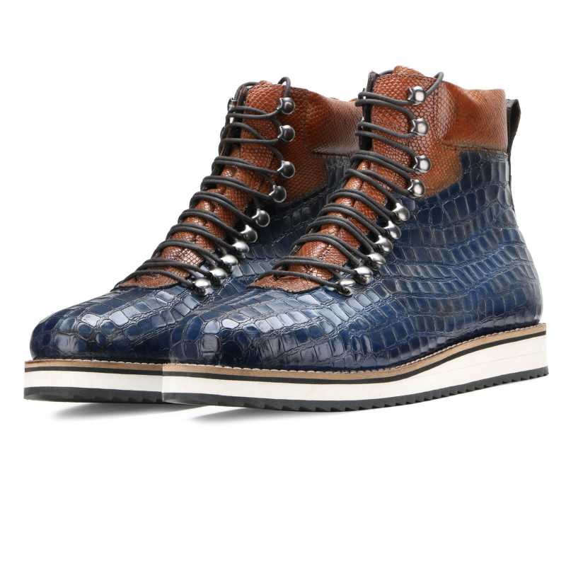 Noa Textured Hiker Style Laceup Boots - Blue