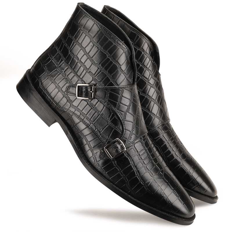 Branco Double-Monk Black Ankle Boots