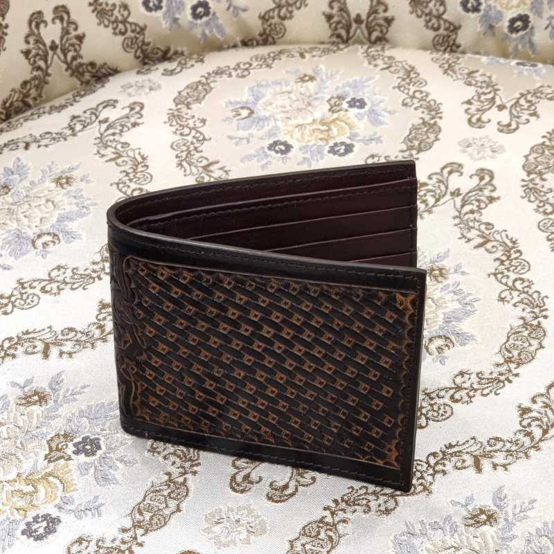 The DeepGrid Hand-Tooled Leather Bi-Fold Wallet