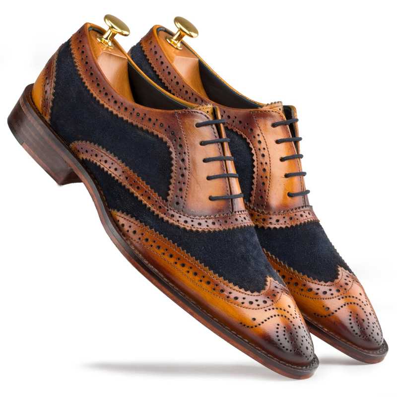 Tan-Blue Wingtip London Brogues