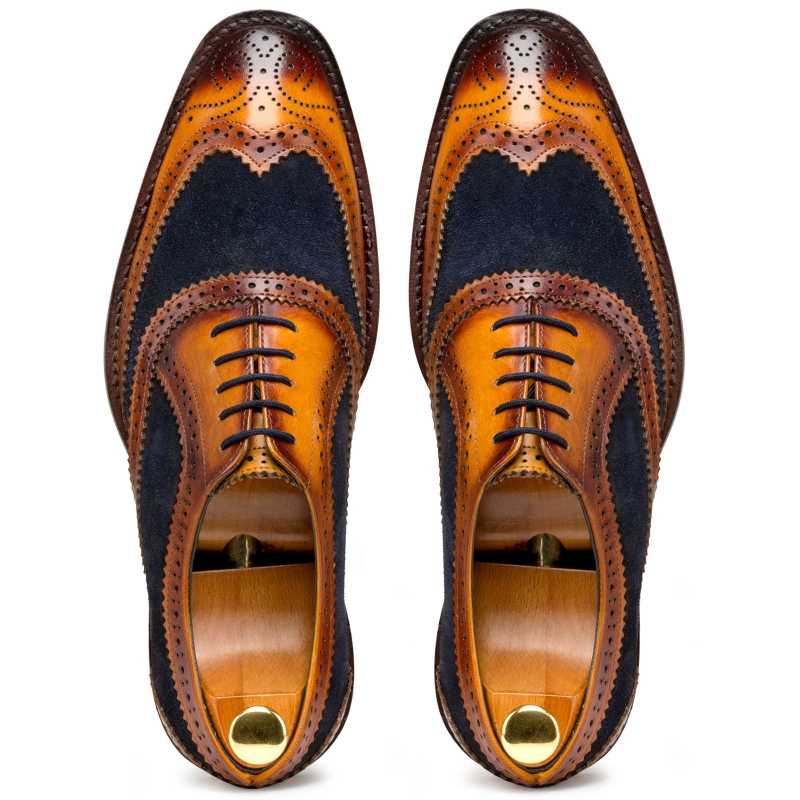 Tan-Blue Wingtip London Brogues