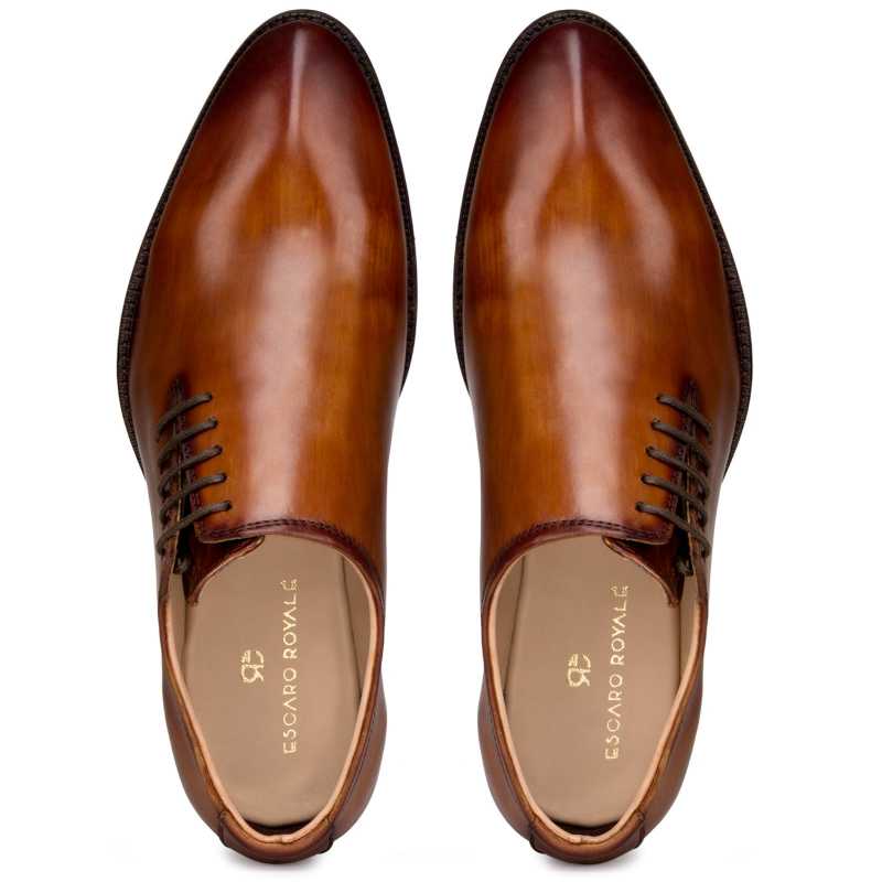 Side Lace-Up Wholecut Oxfords In Cognac