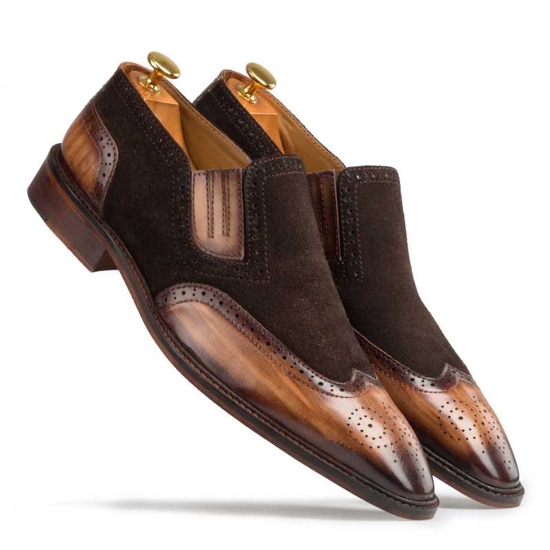 Brown-Tan Wingtip Slip On