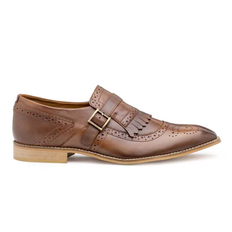 Burnished-Brown Full Grain Leather Kiltie Monkstrap Shoes