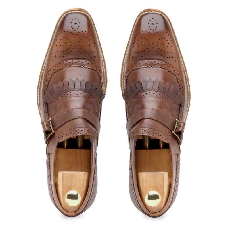 Burnished-Brown Full Grain Leather Kiltie Monkstrap Shoes