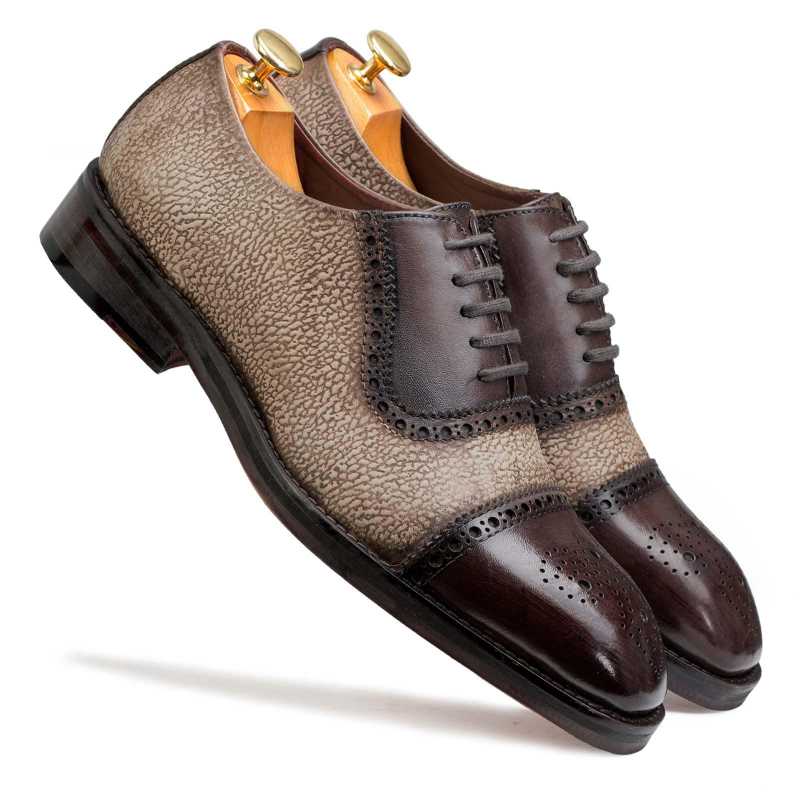 Carlo Medallion Captoe Dual-Pattern Brown Oxford