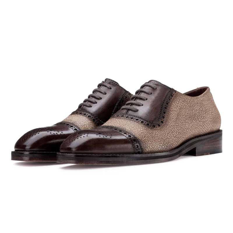 Carlo Medallion Captoe Dual-Pattern Brown Oxford