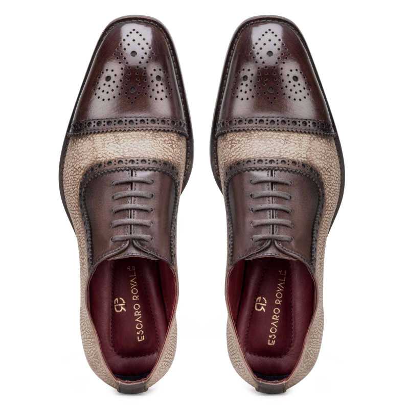 Carlo Medallion Captoe Dual-Pattern Brown Oxford