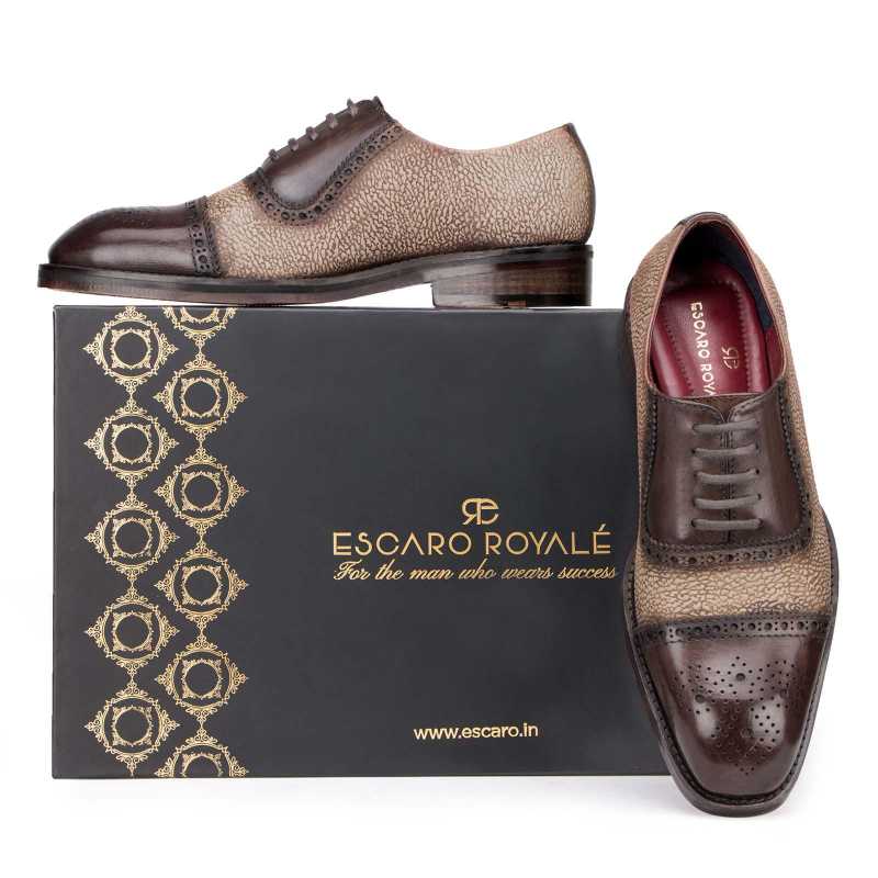 Carlo Medallion Captoe Dual-Pattern Brown Oxford