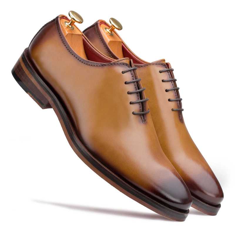 Tan Burnished Handpainted Wholecut Oxford