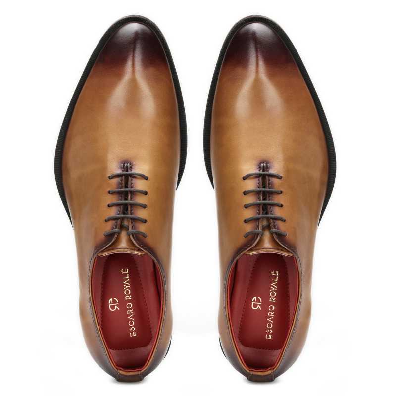 Tan Burnished Handpainted Wholecut Oxford