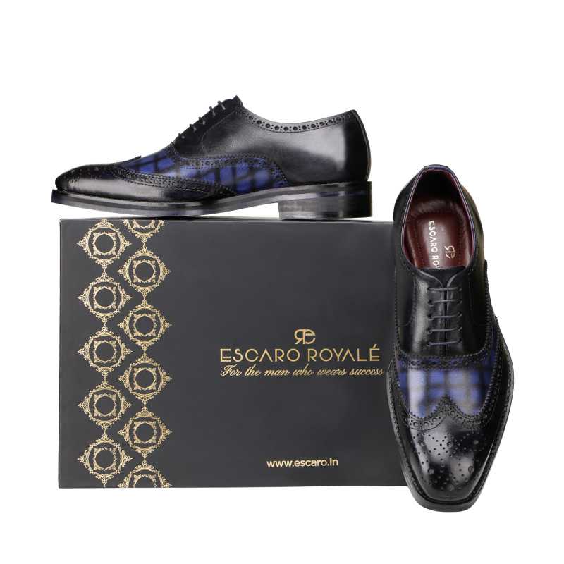 Amato Handpainted Black & Blue Check Brogues