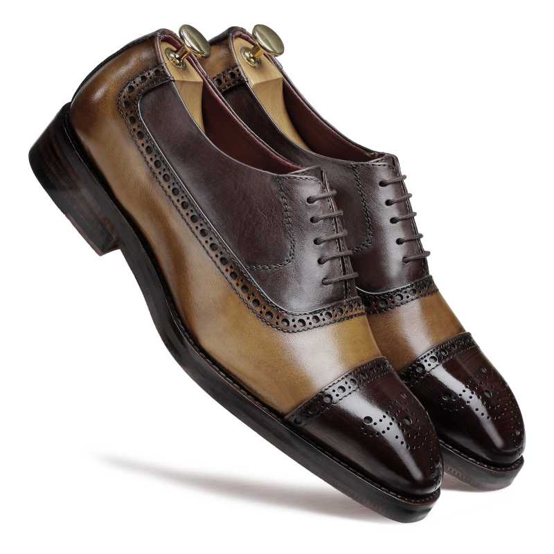 Tony Medallion Captoe Brown Tan Oxfords