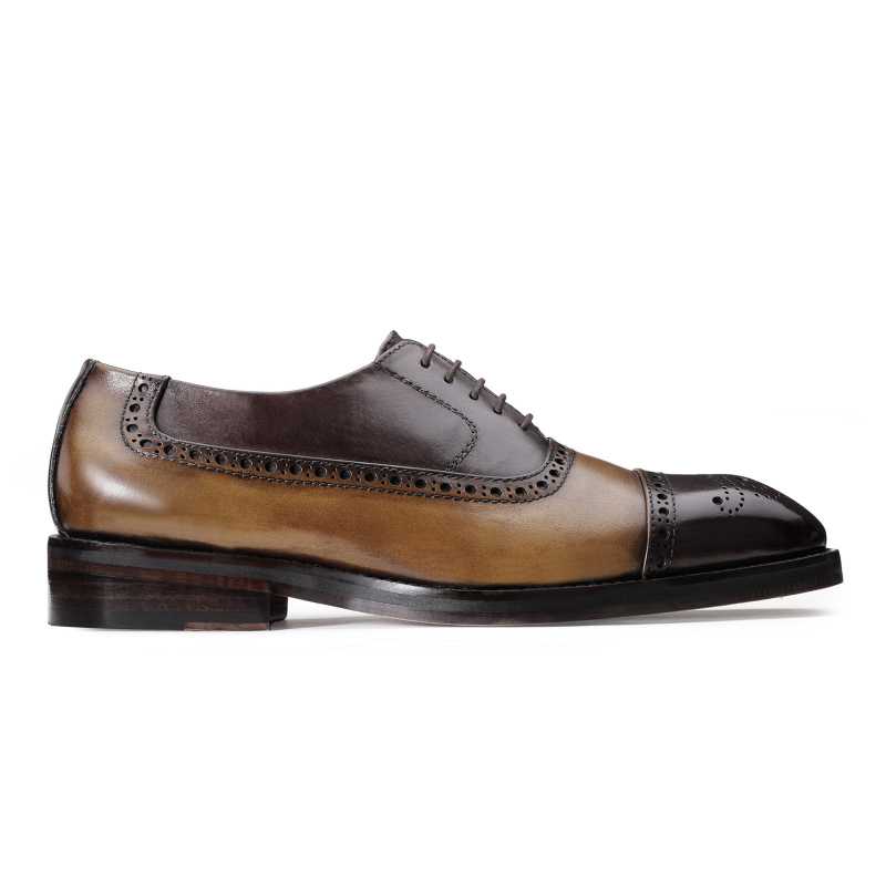 Tony Medallion Captoe Brown Tan Oxfords