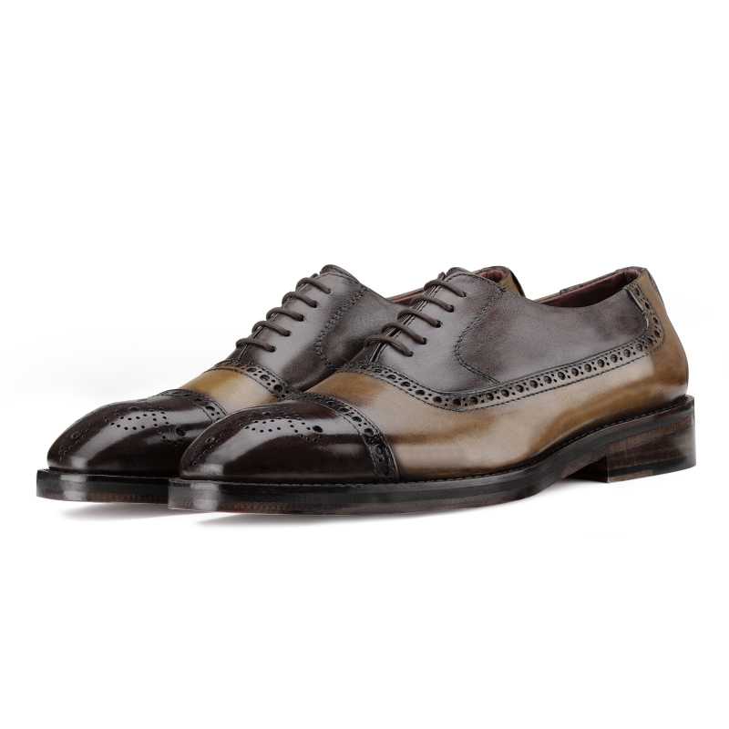 Tony Medallion Captoe Brown Tan Oxfords