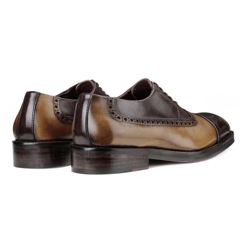 Tony Medallion Captoe Brown Tan Oxfords