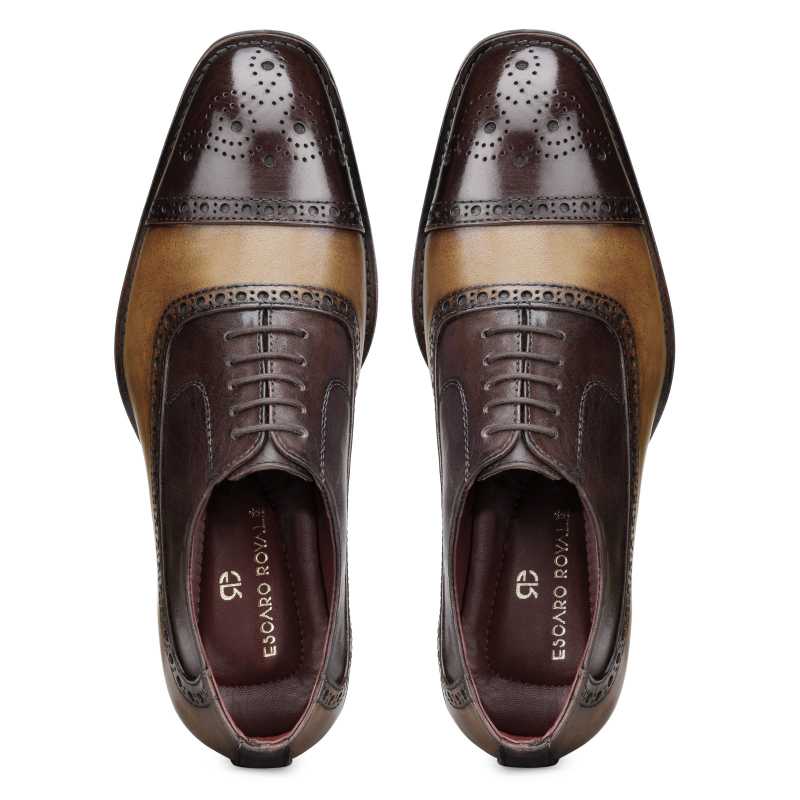 Tony Medallion Captoe Brown Tan Oxfords