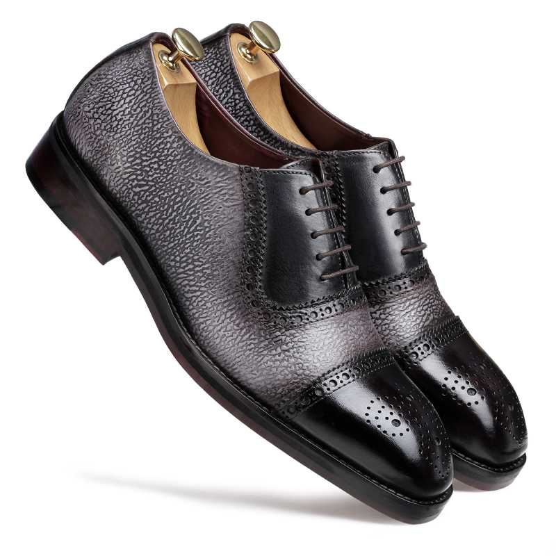 Coppa Medallion Captoe Dual-Textured Black Oxfords