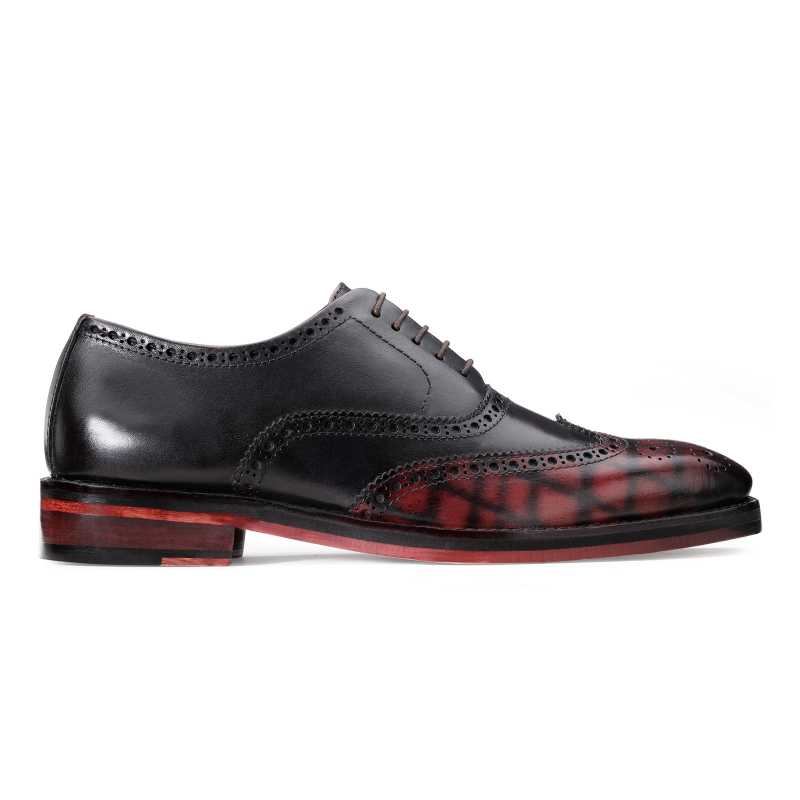 Ralph Handpainted Check Black & Burgundy Brogues