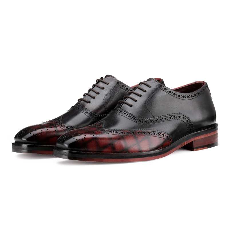 Ralph Handpainted Check Black & Burgundy Brogues