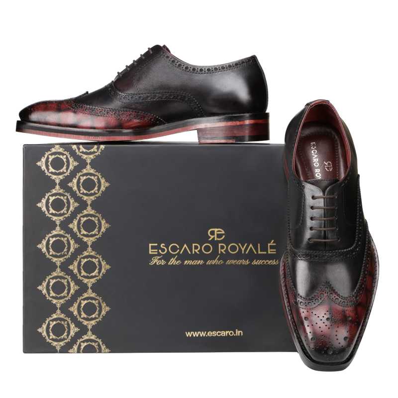 Ralph Handpainted Check Black & Burgundy Brogues