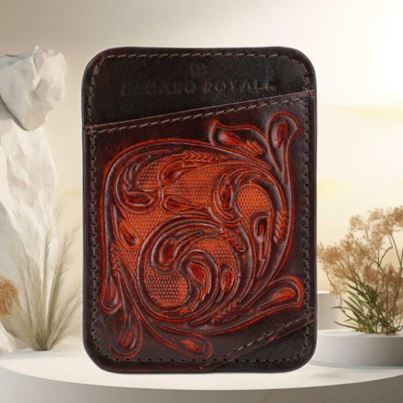 The Athens Hand-Tooled Leather Cash Card Holder IN Brown