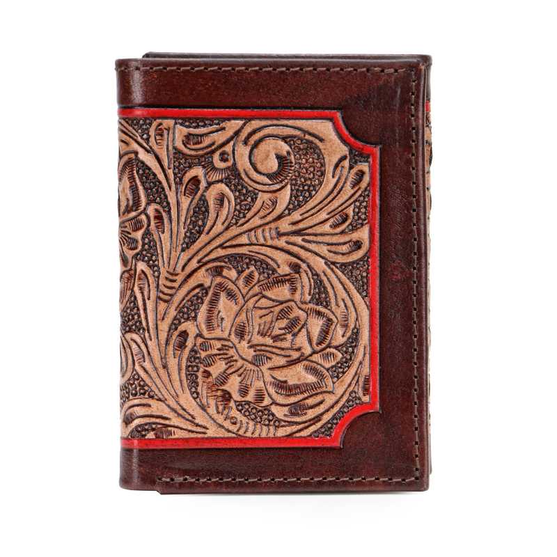 The Seattle Hand-Tooled Leather Tri-Fold Wallet