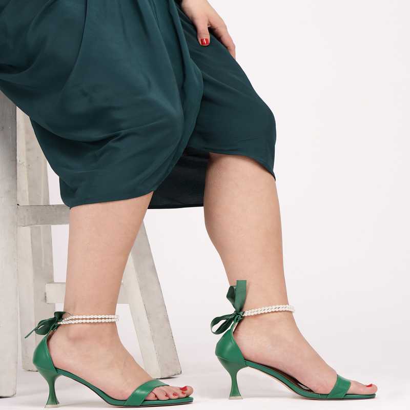 Elisa Pyramid Heel Pearl Ankle-Strap Green 1022