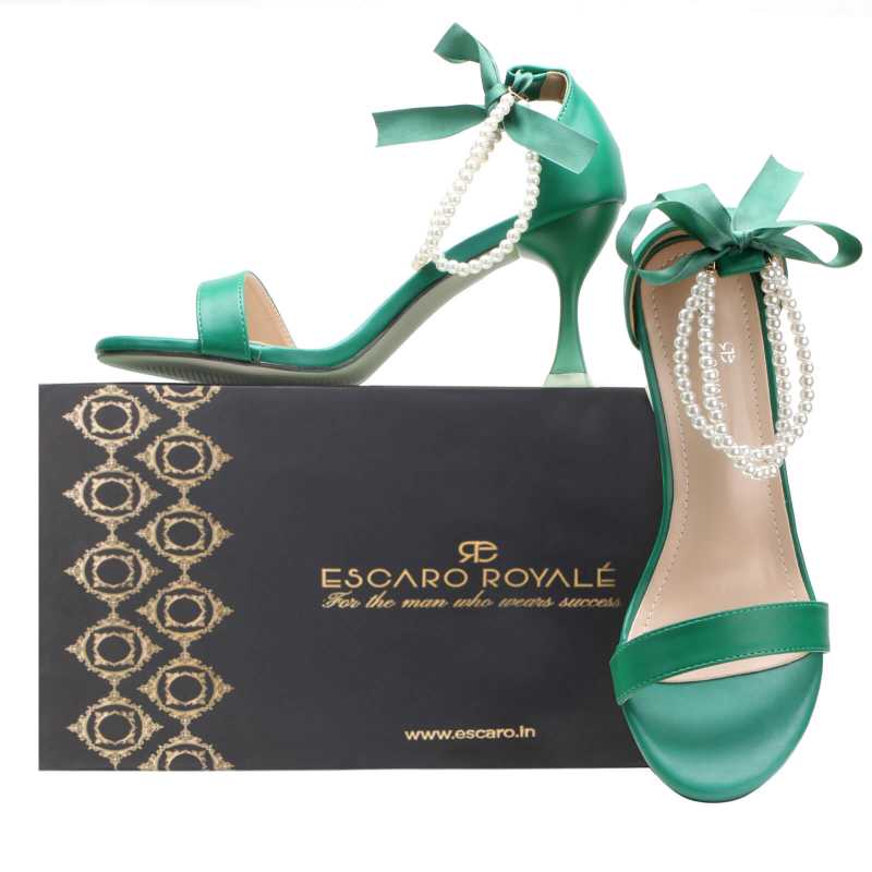 Elisa Pyramid Heel Pearl Ankle-Strap Green 1022