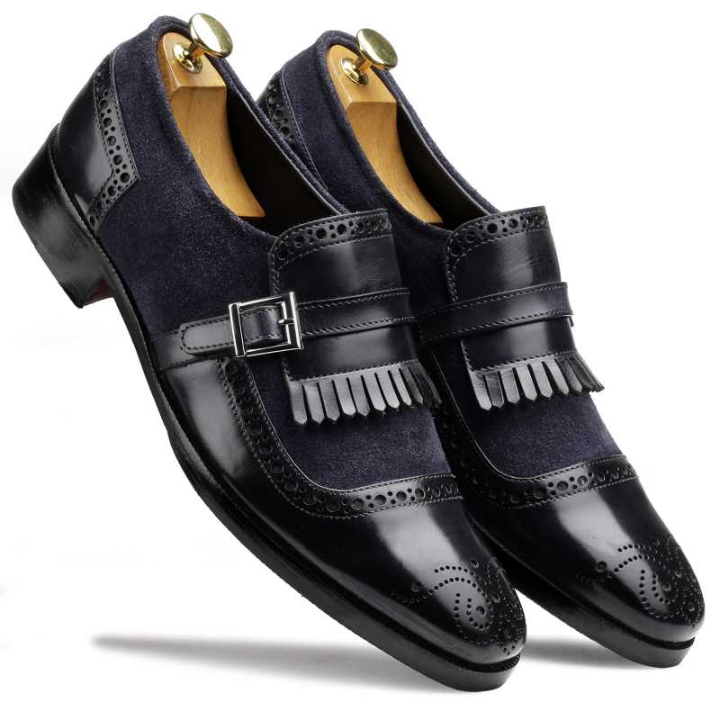 The Marco Dual Textured Kiltie Monkstrap In Blue