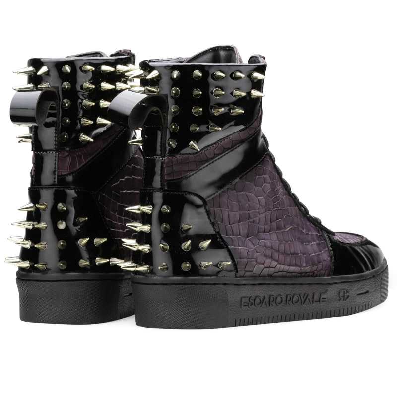 Monarcho Hightop Stud Sneakers In Black Purple