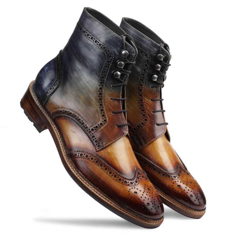 Aurora Wingtip Lace Up Boot In Wood Finish