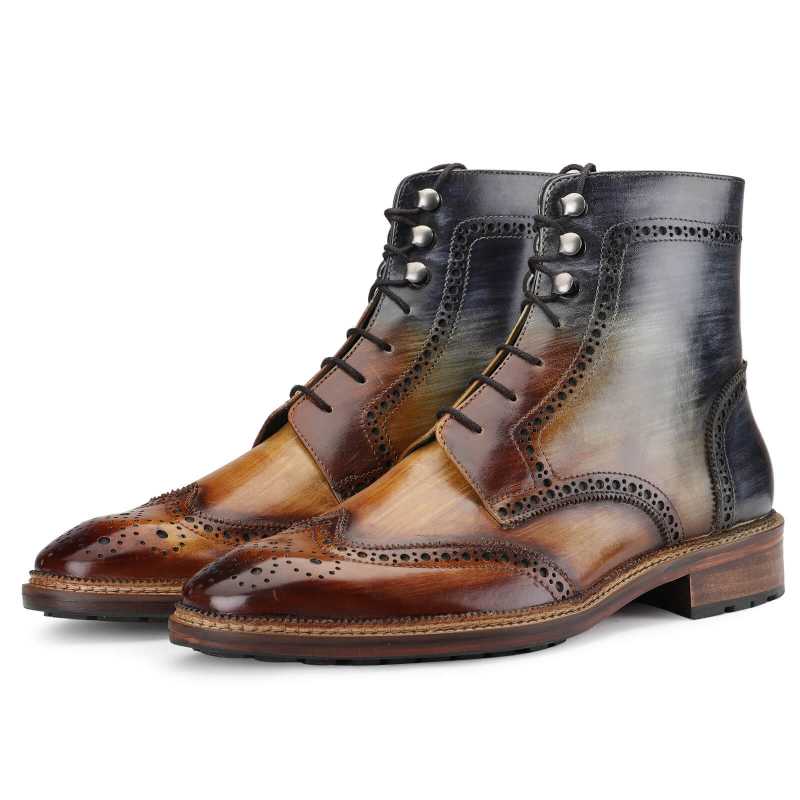 Aurora Wingtip Lace Up Boot In Wood Finish