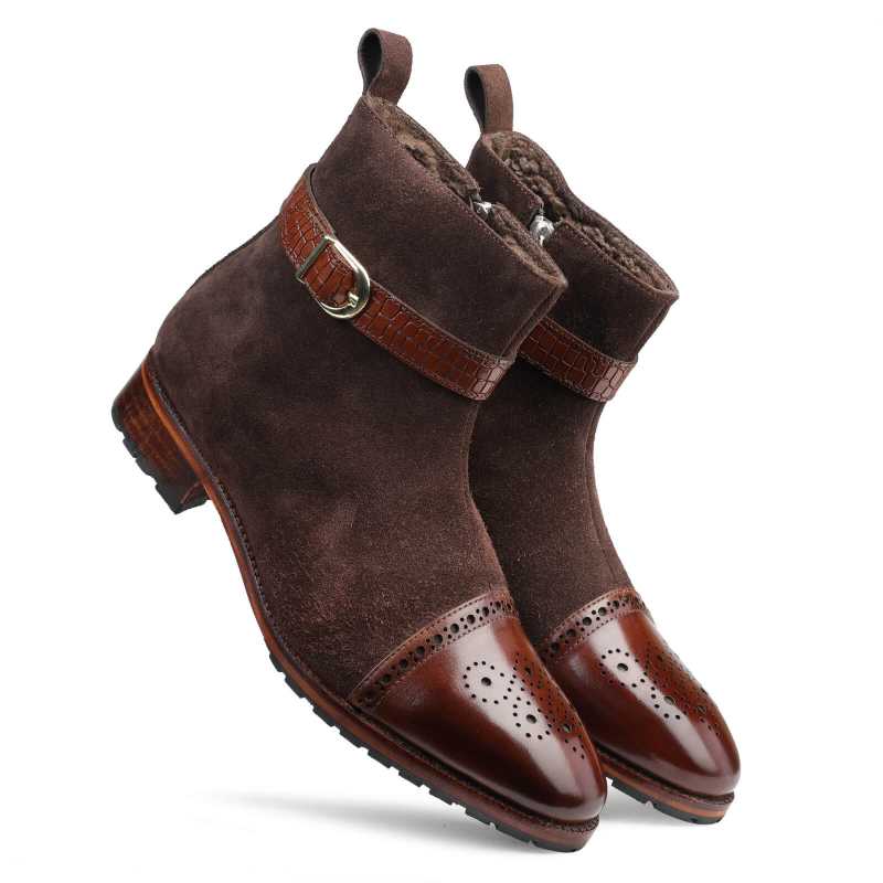 Citadel Zipper Boots In Brown Suede