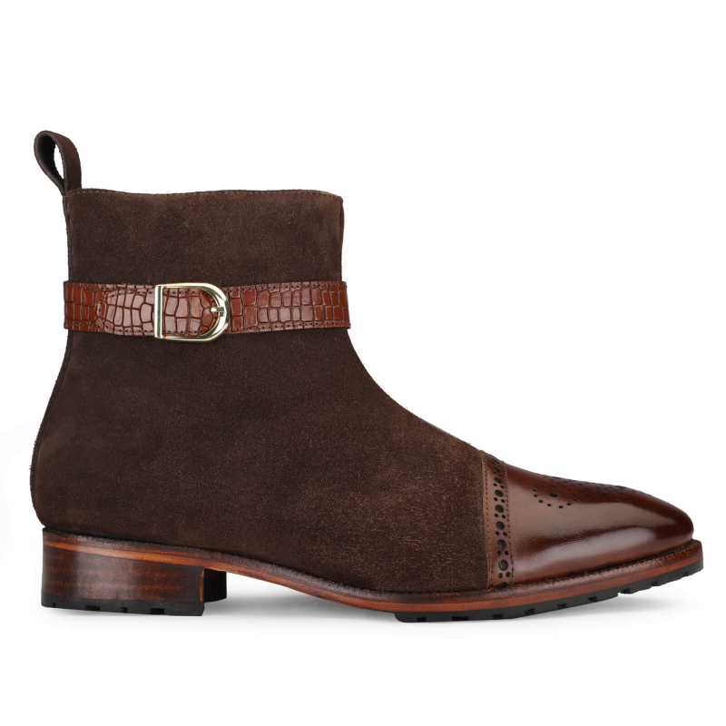 Citadel Zipper Boots In Brown Suede