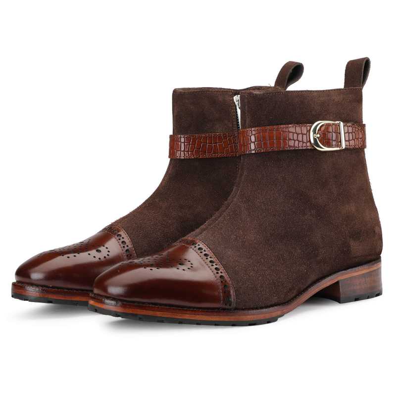 Citadel Zipper Boots In Brown Suede