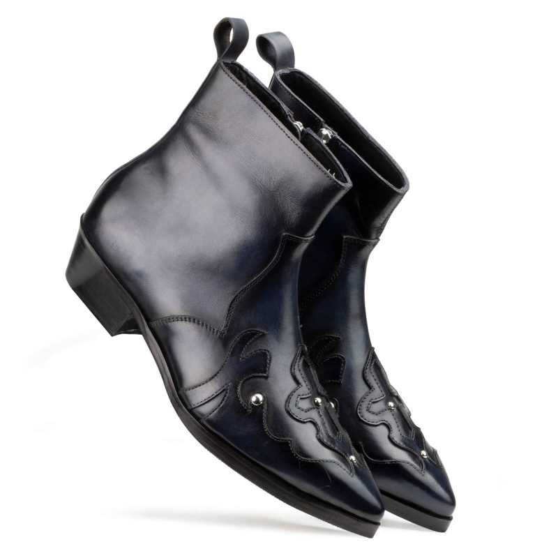 Montana Zipper Cowboy Boots In Black Blue