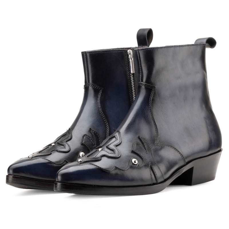 Montana Zipper Cowboy Boots In Black Blue