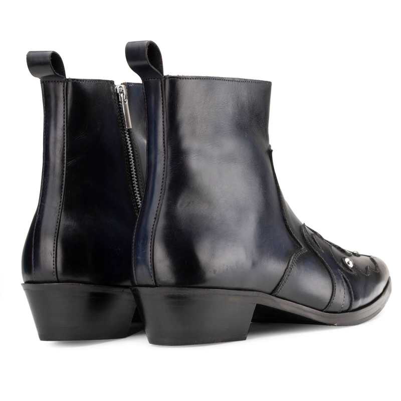 Montana Zipper Cowboy Boots In Black Blue