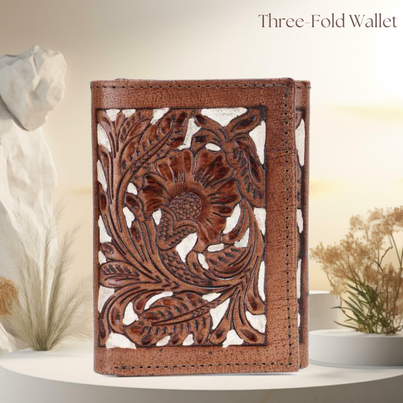 The Berlin Hand-Tooled Leather Tri-Fold Wallet