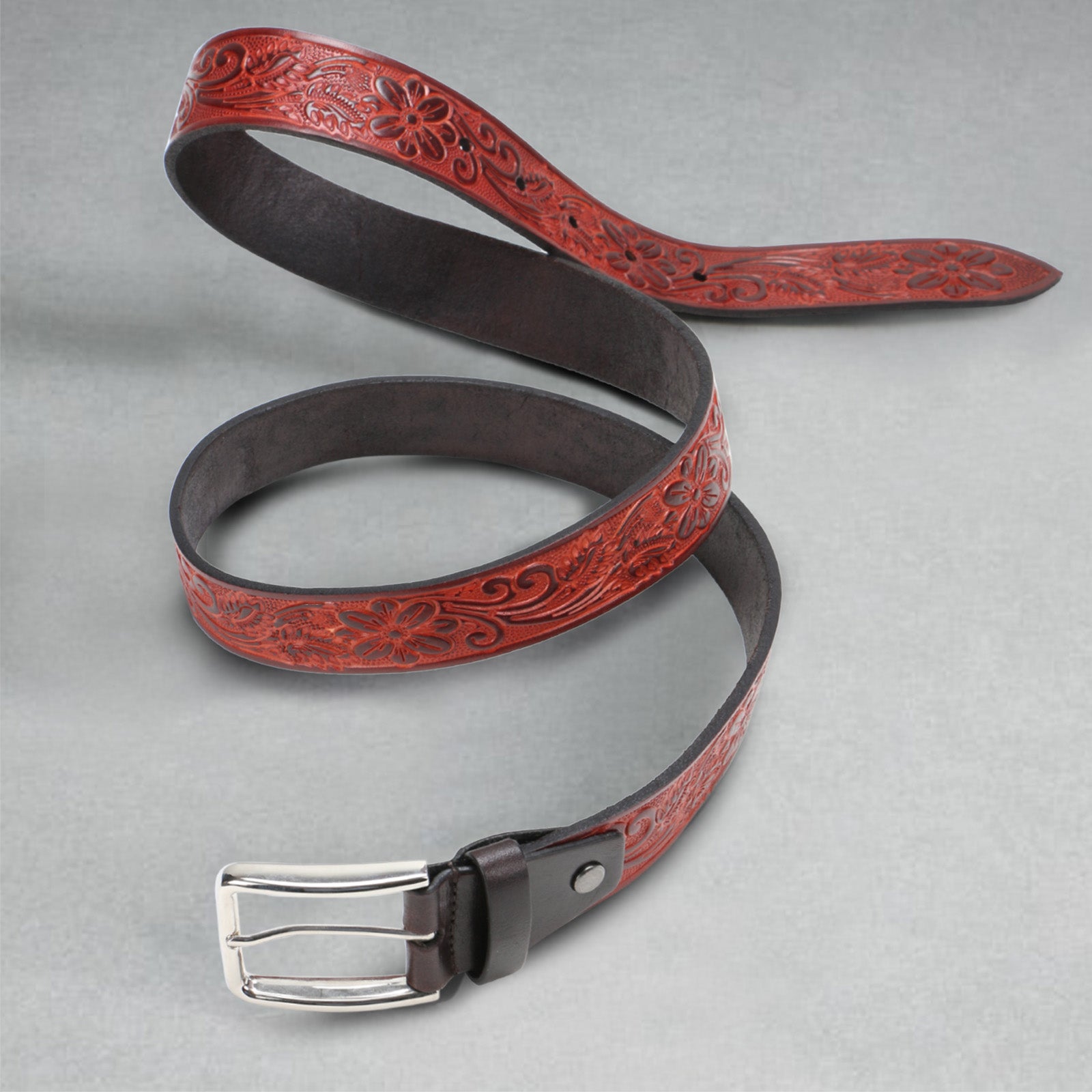 Christiano Hand Crafted Hand Tooled Leather Belt In Cognac