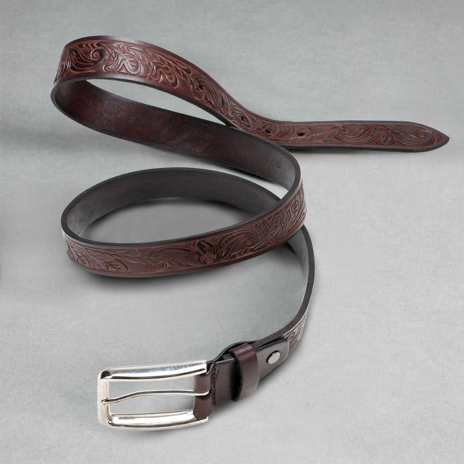 Christiano Hand Crafted Hand Tooled Leather Belt In Black-Brown