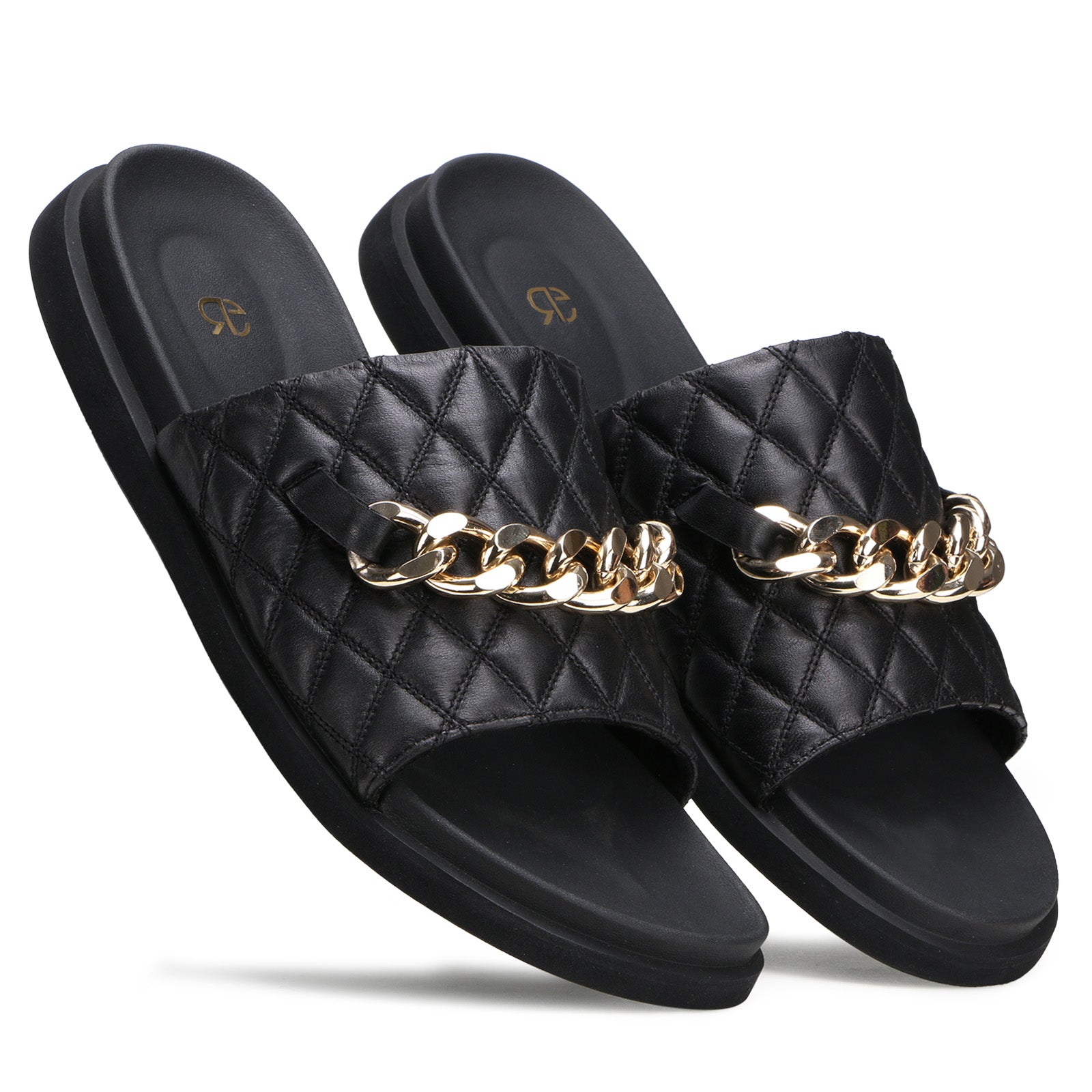 The Raffles Quilted Sliders In Black