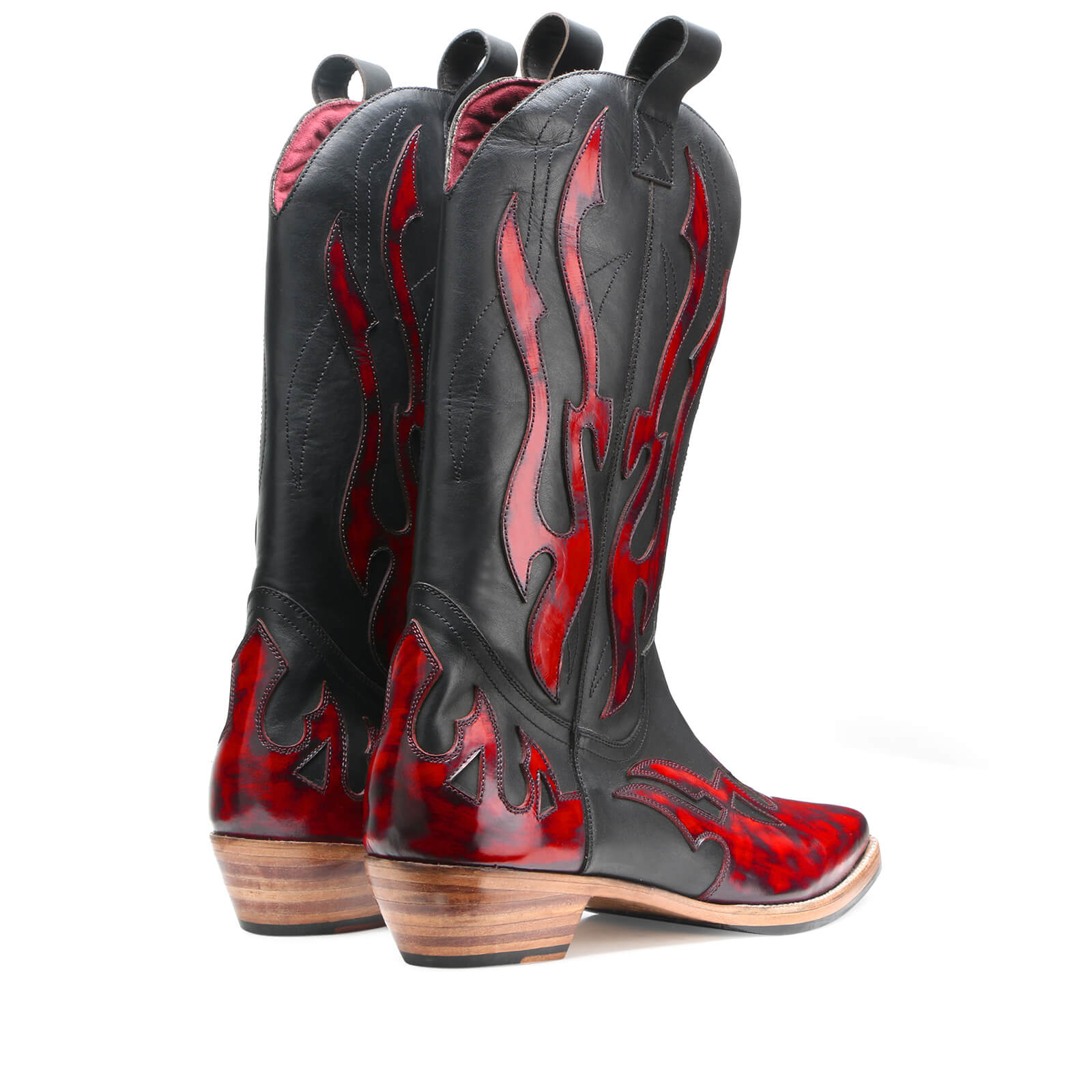 Olean Handpainted Flame Cowboy Boots - Red