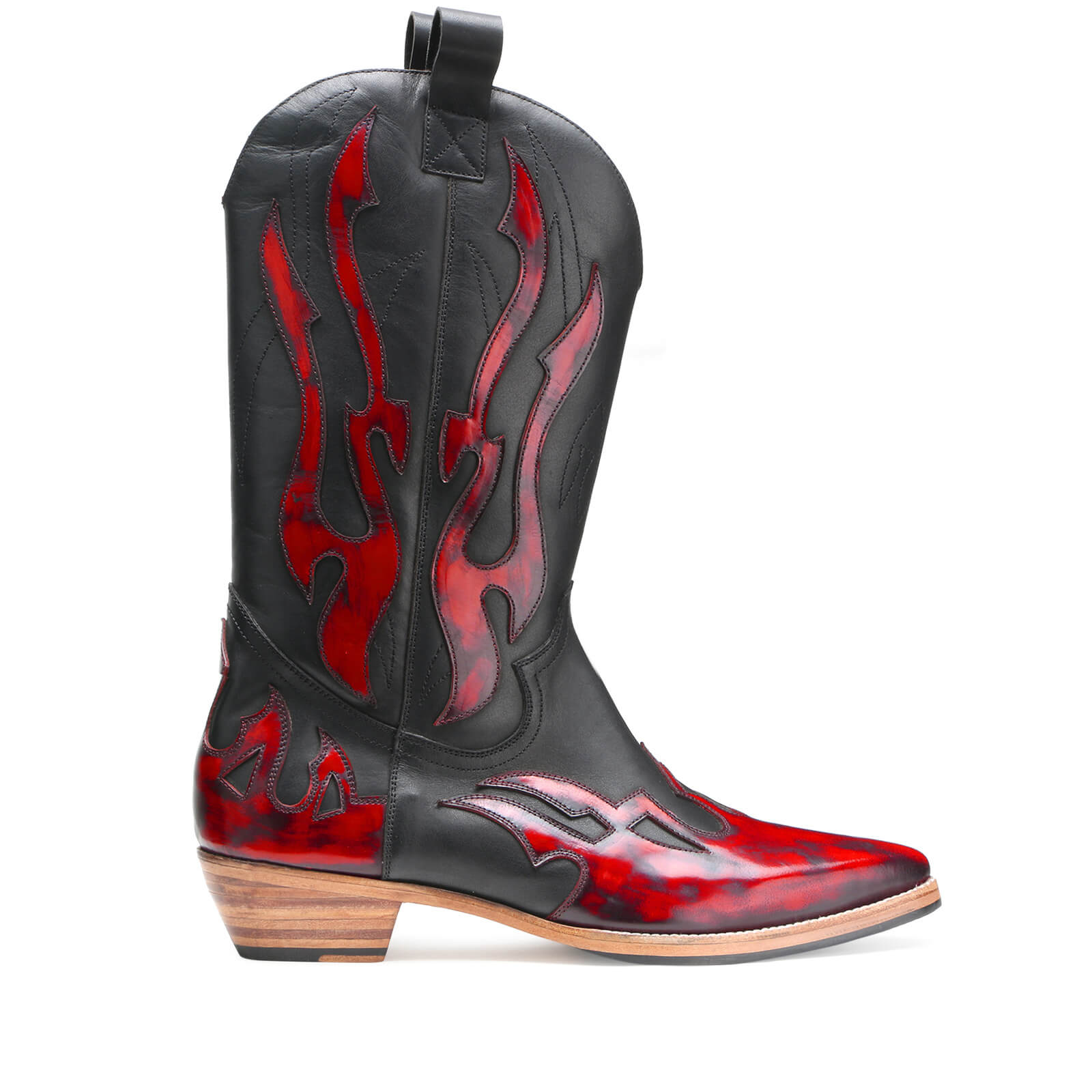 Olean Handpainted Flame Cowboy Boots - Red